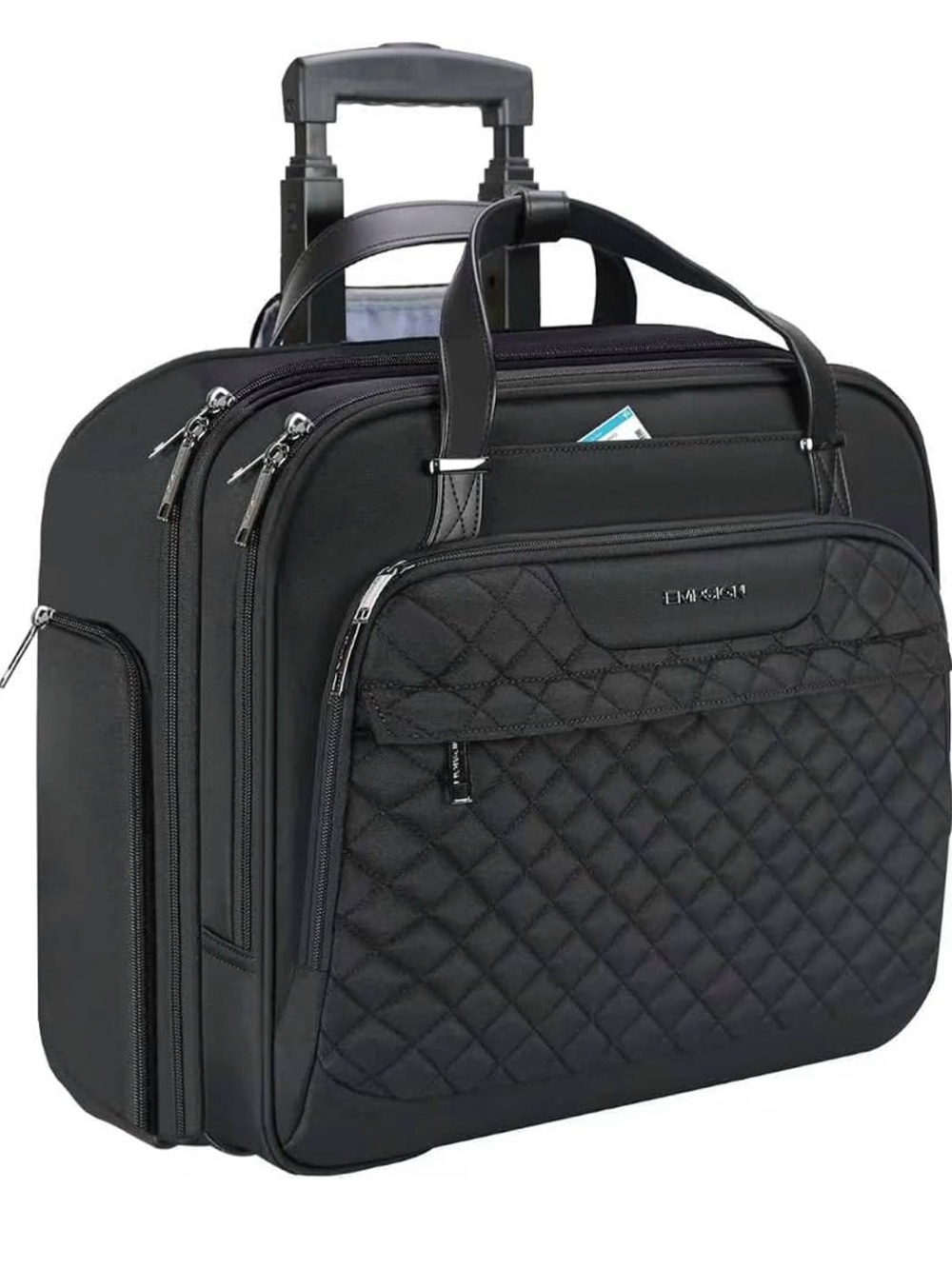 Black Quilted Carry-On Laptop Bag with Trolley Sleeve